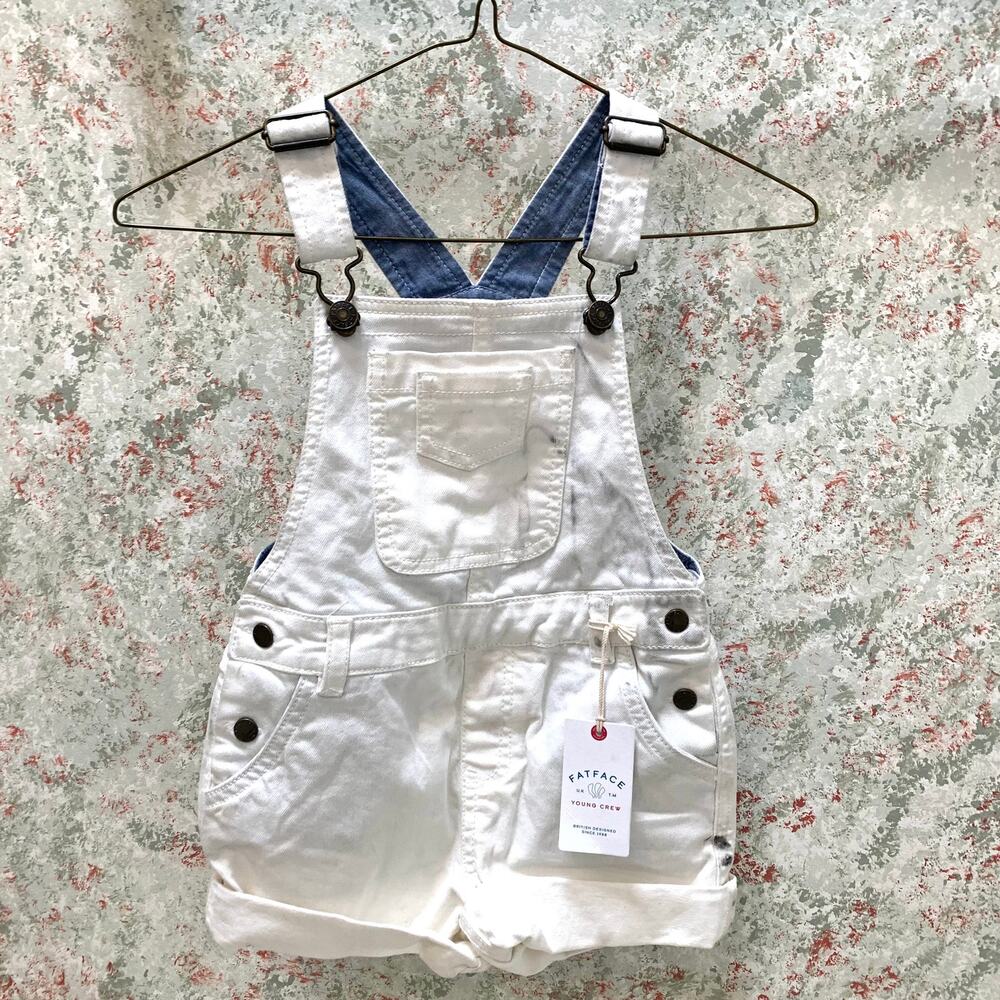 FAT FACE KIDS YOUNG CREW Kids White Shortie Overall Jeans Sz 4/5 NWT